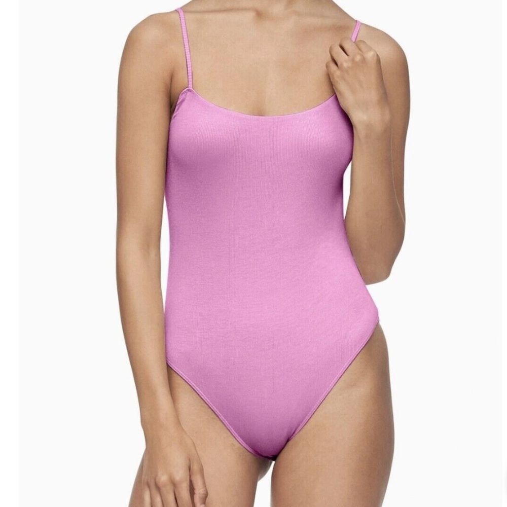 Calvin Klein Women's Pure Ribbed Bodysuit Lilac Rain size L NWT